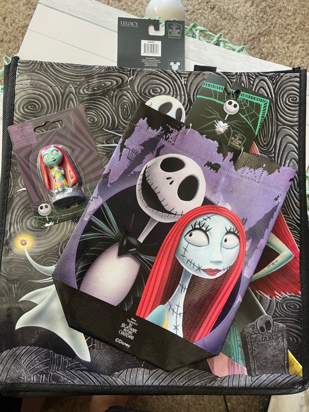 Large and Small Disney Sally & Jack Purple Tote with Sally collectible